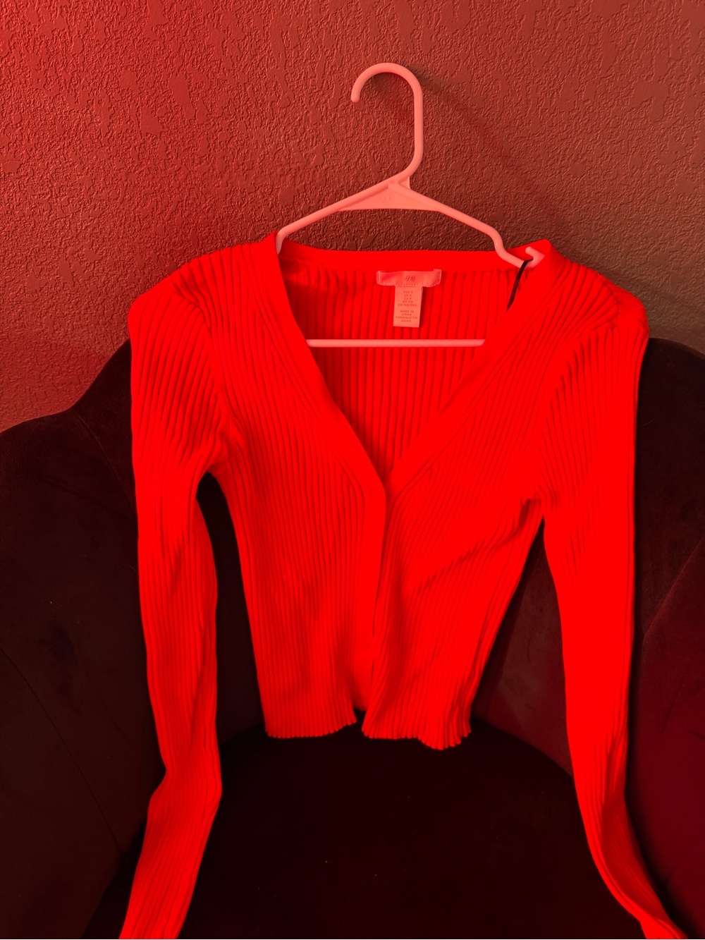 H&M Ribbed Cropped Cardigan - Bright Red
